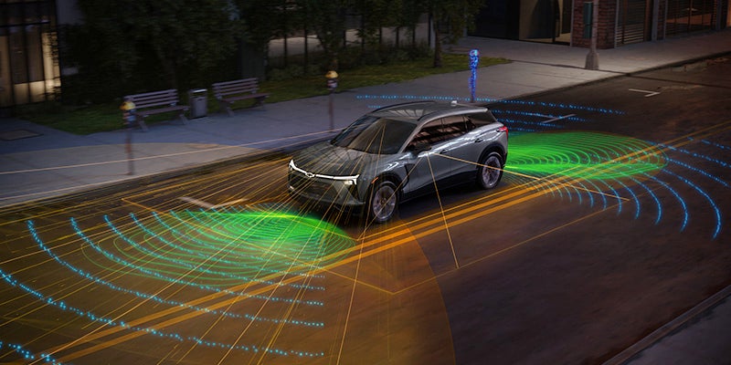 Blazer EV showing sensor radius visualization